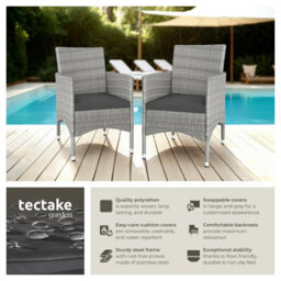 Tectake Garden Chair Nantes Set Of 2 - Weather & Uv-Resistant, 2 Sets Of Cushion Covers - Light Grey/cream - 2 - thumbnail 2