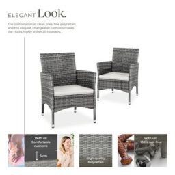 Tectake Garden Chair Nantes Set Of 2 - Weather & Uv-Resistant, 2 Sets Of Cushion Covers - Light Grey/cream - 2 - thumbnail 3