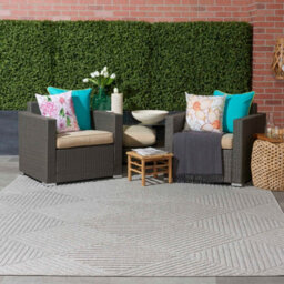 Ligth Grey Outdoor Rug, Optical/ (3D) Abstract Stain-Resistant Rug For Patio Decks, Modern Outdoor Area Rug-239Cm X 300Cm - thumbnail 1
