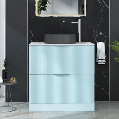 Royal Bathrooms Evora 800mm Powder Blue Fluted Floor Standing Countertop Vanity Unit 2 Drawer With Art Round Basin - image 1
