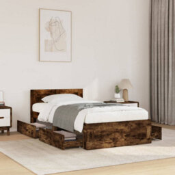 Berkfield Bed Frame With Headboard Without Mattress Smoked Oak 100X200 Cm - thumbnail 1