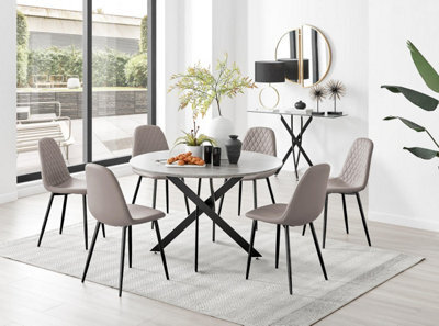 Furniturebox Uk Novara Grey Concrete Effect Black Leg 120Cm Round Dining Table & 6 Cappuccino Corona Black Leg Chairs - image 1
