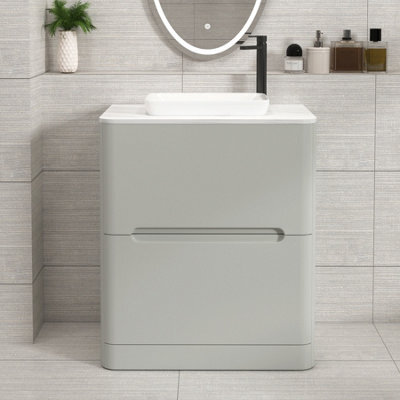 Royal Bathrooms Venice 700mm Dove Grey Freestanding Bathroom Countertop Vanity Unit 2 Drawer With Qubix Basin - image 1