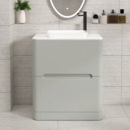 Royal Bathrooms Venice 700mm Dove Grey Freestanding Bathroom Countertop Vanity Unit 2 Drawer With Qubix Basin - thumbnail 1