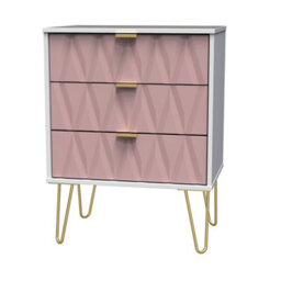 Pesaro Ready Assembled Matt Pink & White 3 Drawer Side Table (H)740mm (W)395mm