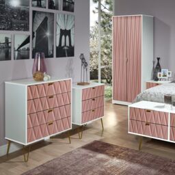 Pesaro Ready Assembled Matt Pink & White 3 Drawer Side Table (H)740mm (W)395mm - thumbnail 2