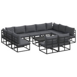 Berkfield Modern Garden Sofa Set With Cushion 12 Pcs Black Aluminium - thumbnail 1