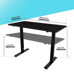 Dellonda Black Electric Adjustable Standing Desk, Quiet, Home Office, 1400X700mm - thumbnail 5