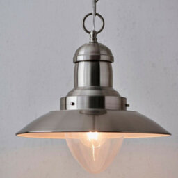 Hanging Ceiling Pendant Light Satin Nickel & Glass Industrial Lamp Bulb Holder - thumbnail 4