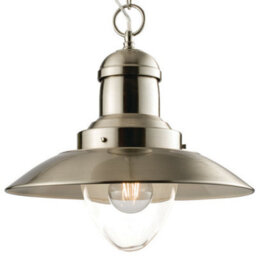 Hanging Ceiling Pendant Light Satin Nickel & Glass Industrial Lamp Bulb Holder - thumbnail 1