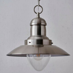 Hanging Ceiling Pendant Light Satin Nickel & Glass Industrial Lamp Bulb Holder - thumbnail 3