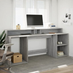 Berkfield Desk With Led Lights Grey Sonoma 200X55X91 Cm Engineered Wood - thumbnail 4