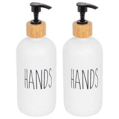 Harbour Housewares 500Ml Glass Hand Soap Dispenser - 2X Refillable Bottle With Bamboo Pump Modern Bathroom And Kitchen Accessory - image 1
