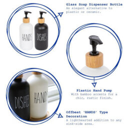 Harbour Housewares 500Ml Glass Hand Soap Dispenser - 2X Refillable Bottle With Bamboo Pump Modern Bathroom And Kitchen Accessory - thumbnail 2