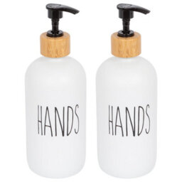 Harbour Housewares 500Ml Glass Hand Soap Dispenser - 2X Refillable Bottle With Bamboo Pump Modern Bathroom And Kitchen Accessory - thumbnail 1