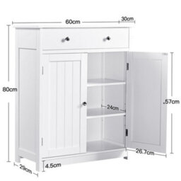 Yaheetech White Free-Standing Bathroom Cabinet With Adjustable Shelf (H)80Cm (W)60Cm - thumbnail 3