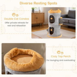 2-Story Cat House Cute Small Cat Tree Tower W/ 2 Cozy Condos-Grey - thumbnail 5