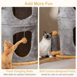 2-Story Cat House Cute Small Cat Tree Tower W/ 2 Cozy Condos-Grey - thumbnail 6