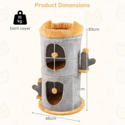 2-Story Cat House Cute Small Cat Tree Tower W/ 2 Cozy Condos-Grey - thumbnail 2