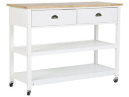 Wyld And Coco Nordic Kitchen Trolley White Wood Top - Two Drawers, Two Shelves, Casters (W120 X D48 X H91Cm) - thumbnail 3