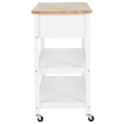 Wyld And Coco Nordic Kitchen Trolley White Wood Top - Two Drawers, Two Shelves, Casters (W120 X D48 X H91Cm) - thumbnail 1
