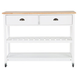 Wyld And Coco Nordic Kitchen Trolley White Wood Top - Two Drawers, Two Shelves, Casters (W120 X D48 X H91Cm) - thumbnail 4