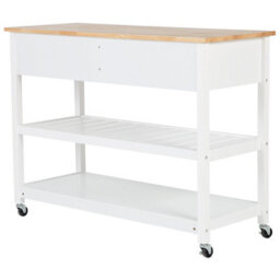 Wyld And Coco Nordic Kitchen Trolley White Wood Top - Two Drawers, Two Shelves, Casters (W120 X D48 X H91Cm) - thumbnail 7