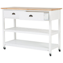 Wyld And Coco Nordic Kitchen Trolley White Wood Top - Two Drawers, Two Shelves, Casters (W120 X D48 X H91Cm) - thumbnail 6