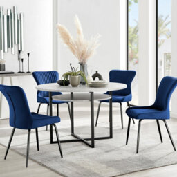 Furniturebox Uk Adley Grey Concrete Effect Storage Dining Table & 4 Blue Nora Black Leg Chairs - thumbnail 1
