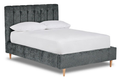 Divan Base Direct Eternal Contemporary Button-Backed Fabric Bed Base Only 4Ft6 Double- Pavia Charcoal