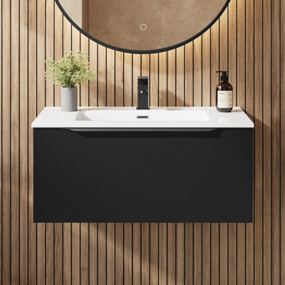 Affine 800mm Bathroom Vanity Unit Basin Wall Hung Storage Furniture Soft Close Black - image 1