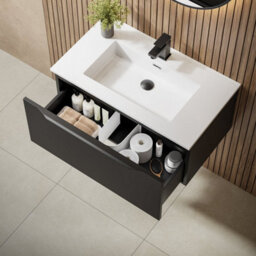Affine 800mm Bathroom Vanity Unit Basin Wall Hung Storage Furniture Soft Close Black - thumbnail 4