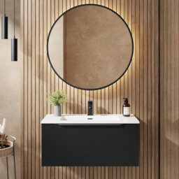 Affine 800mm Bathroom Vanity Unit Basin Wall Hung Storage Furniture Soft Close Black - thumbnail 2