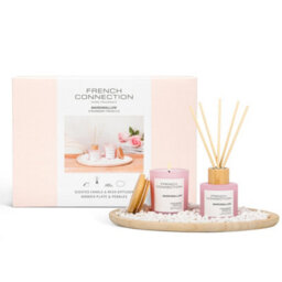 French Connection Candle, Wooden Plate Giftset,  Strawberry Prosecco