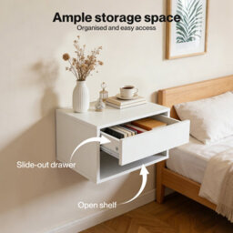 Levede Bedside Table Floating Set Of 2 Wall Mounted Drawer Open Shelf White - thumbnail 7