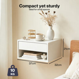 Levede Bedside Table Floating Set Of 2 Wall Mounted Drawer Open Shelf White - thumbnail 8