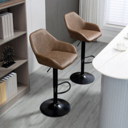 Wyld Haus Fadota Set Of 2 Dark Brown Faux Leather Adjustable Bar Stools With Armrests, Swivel, Footrest - thumbnail 8