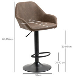 Wyld Haus Fadota Set Of 2 Dark Brown Faux Leather Adjustable Bar Stools With Armrests, Swivel, Footrest - thumbnail 3
