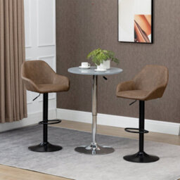 Wyld Haus Fadota Set Of 2 Dark Brown Faux Leather Adjustable Bar Stools With Armrests, Swivel, Footrest - thumbnail 2