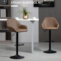 Wyld Haus Fadota Set Of 2 Dark Brown Faux Leather Adjustable Bar Stools With Armrests, Swivel, Footrest - thumbnail 4