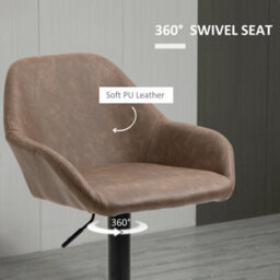 Wyld Haus Fadota Set Of 2 Dark Brown Faux Leather Adjustable Bar Stools With Armrests, Swivel, Footrest - thumbnail 6