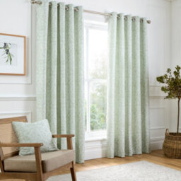 Curtina Marple Woven Jacquard Thermal Pair Of Sage Green Eyelet Curtains - thumbnail 1