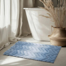 Xample Riviera Home Chevron Blue Ombre Bath Mat Super Soft Plush Bathroom Rug With Non-Slip Backing, Machine Washable, 55 X 91 Cm - thumbnail 1