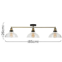 Valuelights Wallace Industrial 3 Way Black And Gold Ceiling Light Fitting With Glass Light Shades - thumbnail 8