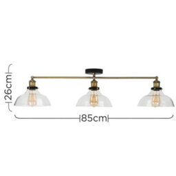 Valuelights Wallace Industrial 3 Way Black And Gold Ceiling Light Fitting With Glass Light Shades - thumbnail 7