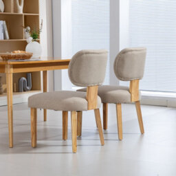 Westwood Set Of 2 Linen Dining Chair Solid Wooden Frame Upholstered Kitchen Chair Cream - thumbnail 4