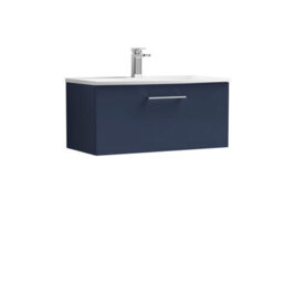 Balterley  Modern Bathroom Wall Hung 1-Drawer Vanity & Basin, Midnight Blue, 800mm - thumbnail 1