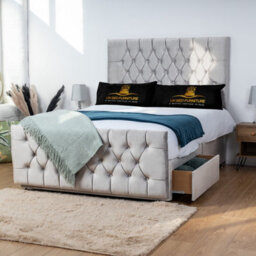 UKBEDFURNITURE Jublie Silver Plush Divan Bed With 2 Foot End Drawers & 26 Inch Headboard - thumbnail 1