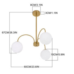 Living And Home 3-Light E27 Glass Lampshade Pendant Light Chandelier Fixture - thumbnail 6
