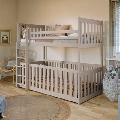 Arte Cashmere Wooden Bunk Bed With Cot Bed W198Cm - Safe Sleep, Solid Pine, Converts To Singles, Mattresses Included - image 1